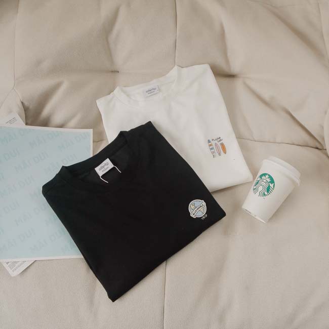 Áo Thun Tay Ngắn Polham Thêu Hình Hình Đáng Yêu Phong Cách Hàn Quốc