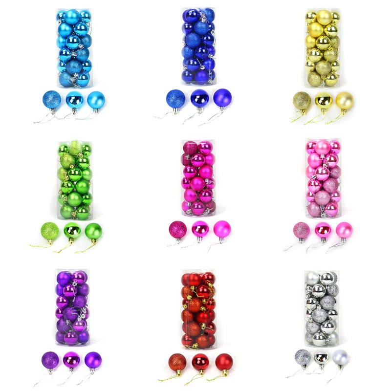 Bộ 24 Quả Châu 4/6/8cm Lấp Lánh Trang Trí Cây Thông Noel