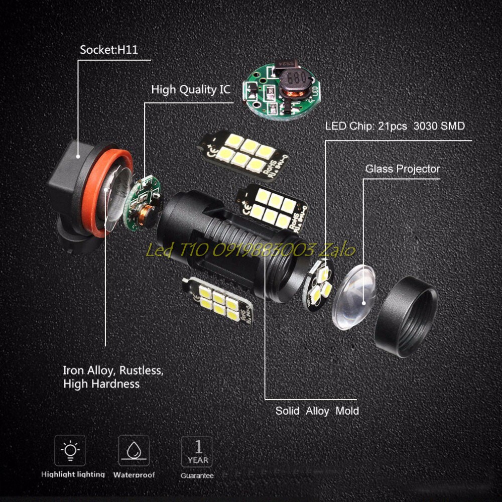 Đèn sương mù đèn gầm ô tô công suất lớn H8, H11 21 chip led 3030 siêu sáng
