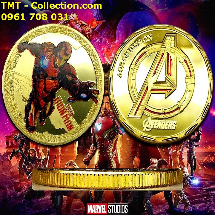 Xu Avengers Marvel Siêu Anh Hùng Iron Man Vàng; Màu: vàng; đường kính của xu là  4cm-TMT Collection-SP002464