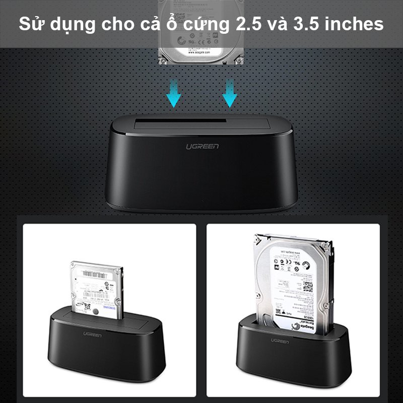 HDD Dock 2.5 và 3.5 inch hỗ trợ ổ cứng 12TB Ugreen 50740