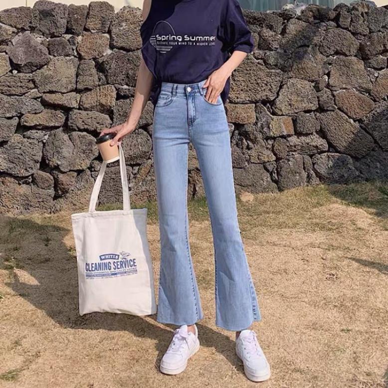 Quần bò jean nữ ống loe đứng rộng suông co giãn jeans cạp cao cao cấp Hottrend 2022