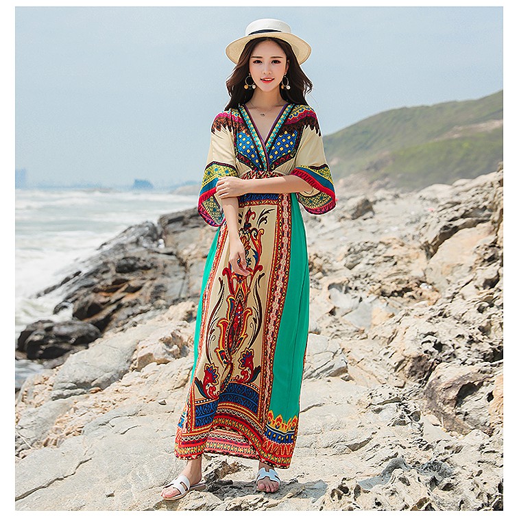 Đầm Thổ Cẩm Boho Phuket ❤️FREESHIP❤️Váy Vintage | BigBuy360 - bigbuy360.vn