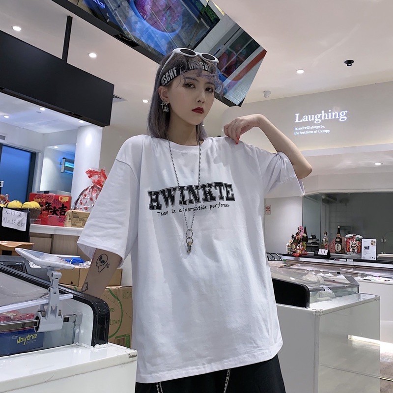 Áo thun unisex from rộng cổ tròn tay lỡ freesize 38-70kg Hwinkte