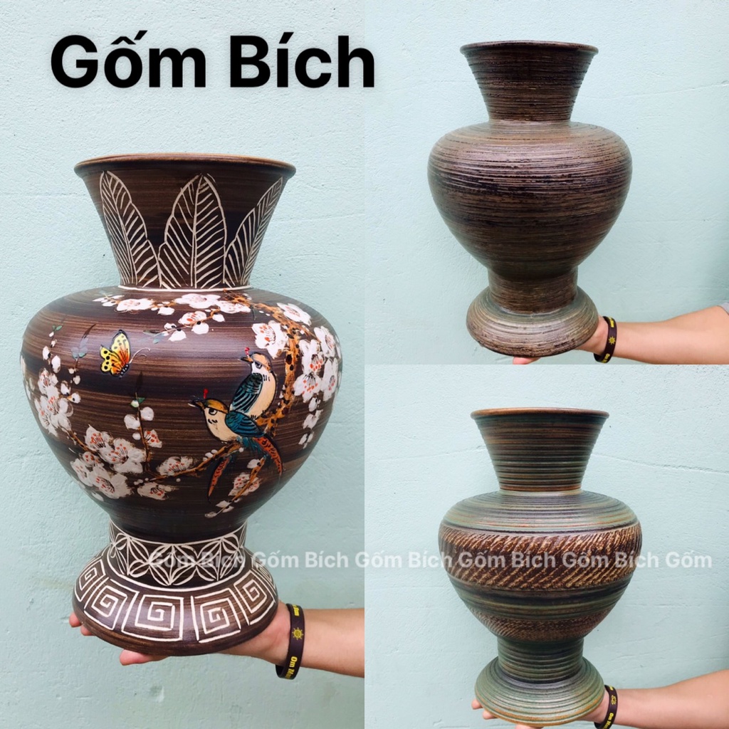 Bình Hoa Lọ Hoa Gốm Dáng Loa Kèn Mẫu Mới Men Mộc Gốm Sứ Bát Tràng - Gốm Bích