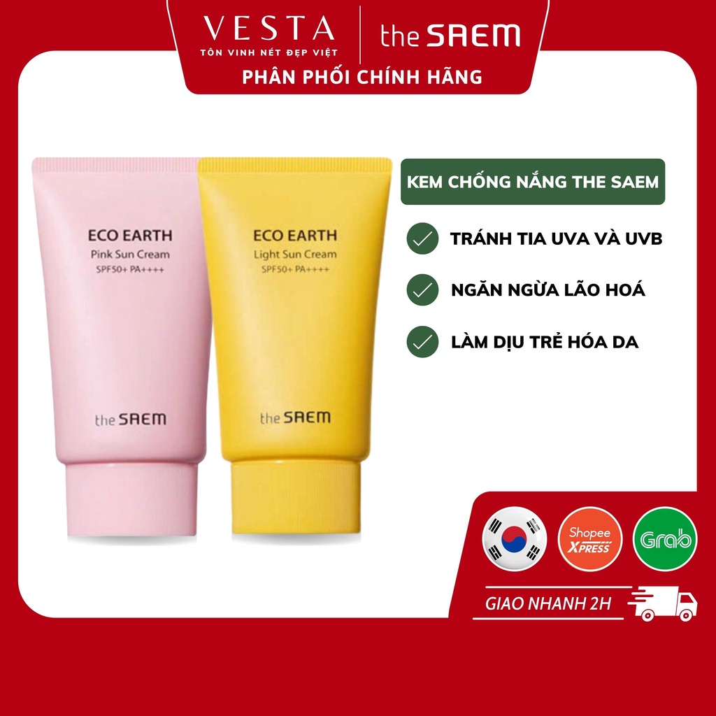 Kem Chống Nắng The Saem Eco Earth Power Pink Sun Cream 50g