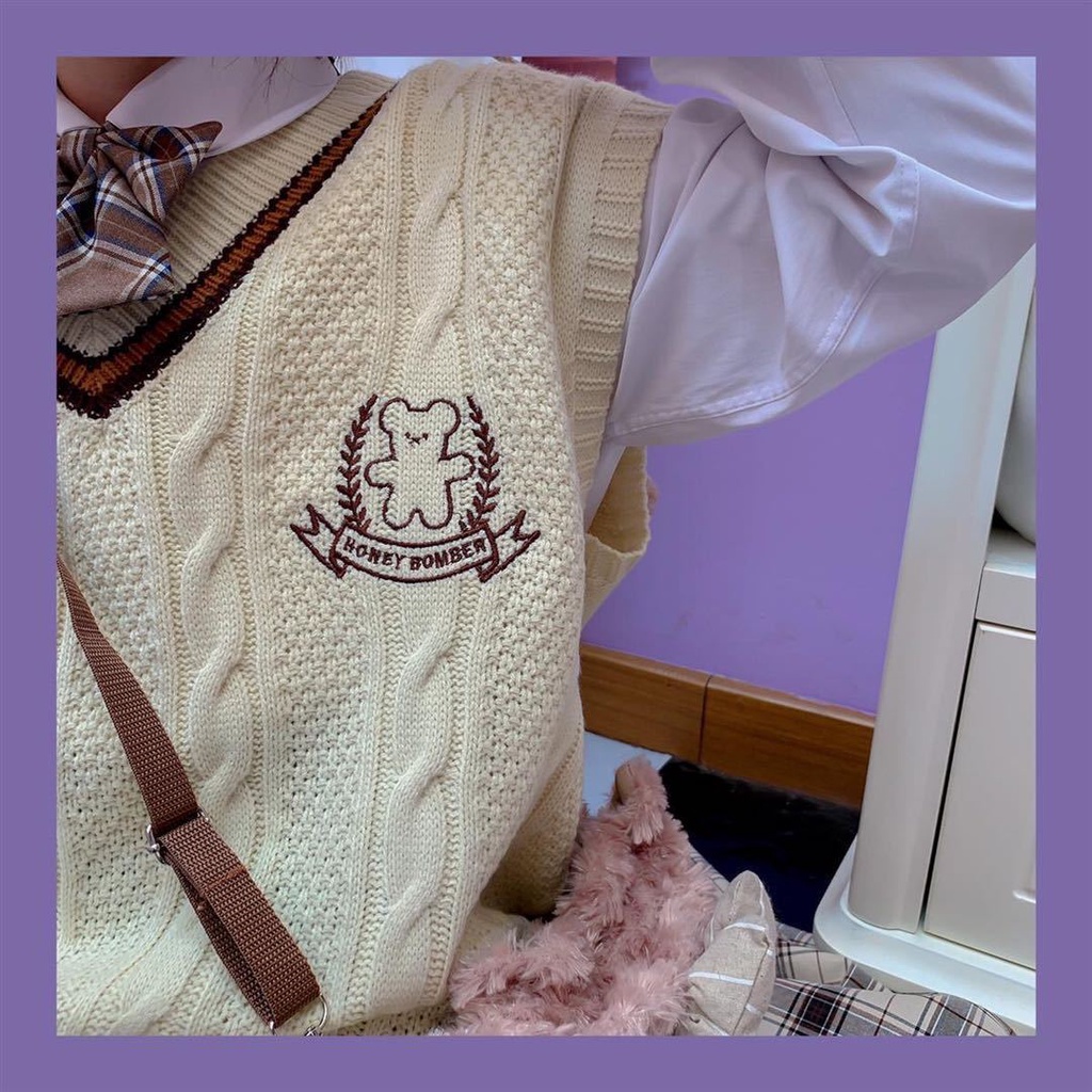 Áo Gile dáng rộng không tay cổ chữ V phong cách sinh viên Hàn Quốc dành cho nữ | BigBuy360 - bigbuy360.vn