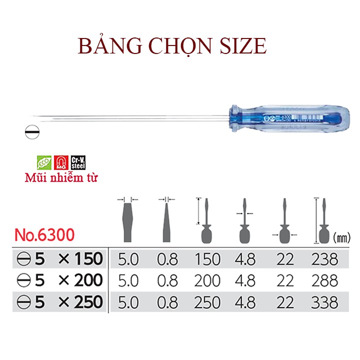 Tô vít (thân dài) mũi dẹt cán nhựa trong No.6300 Vessel, Nhật Bản