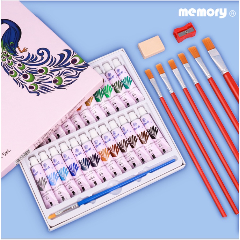 Màu Acrylic chuyên nghiệp Memory - 5ml/tuýp - vẽ vải / vẽ quần áo / vẽ giày（ vẽ trên mọi vật liệu) - 12/24 màu