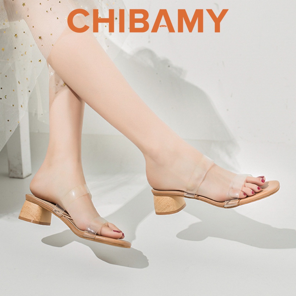 Dép Sandal cao gót 2 quai Trong Đế Gỗ tròn cao 4cm