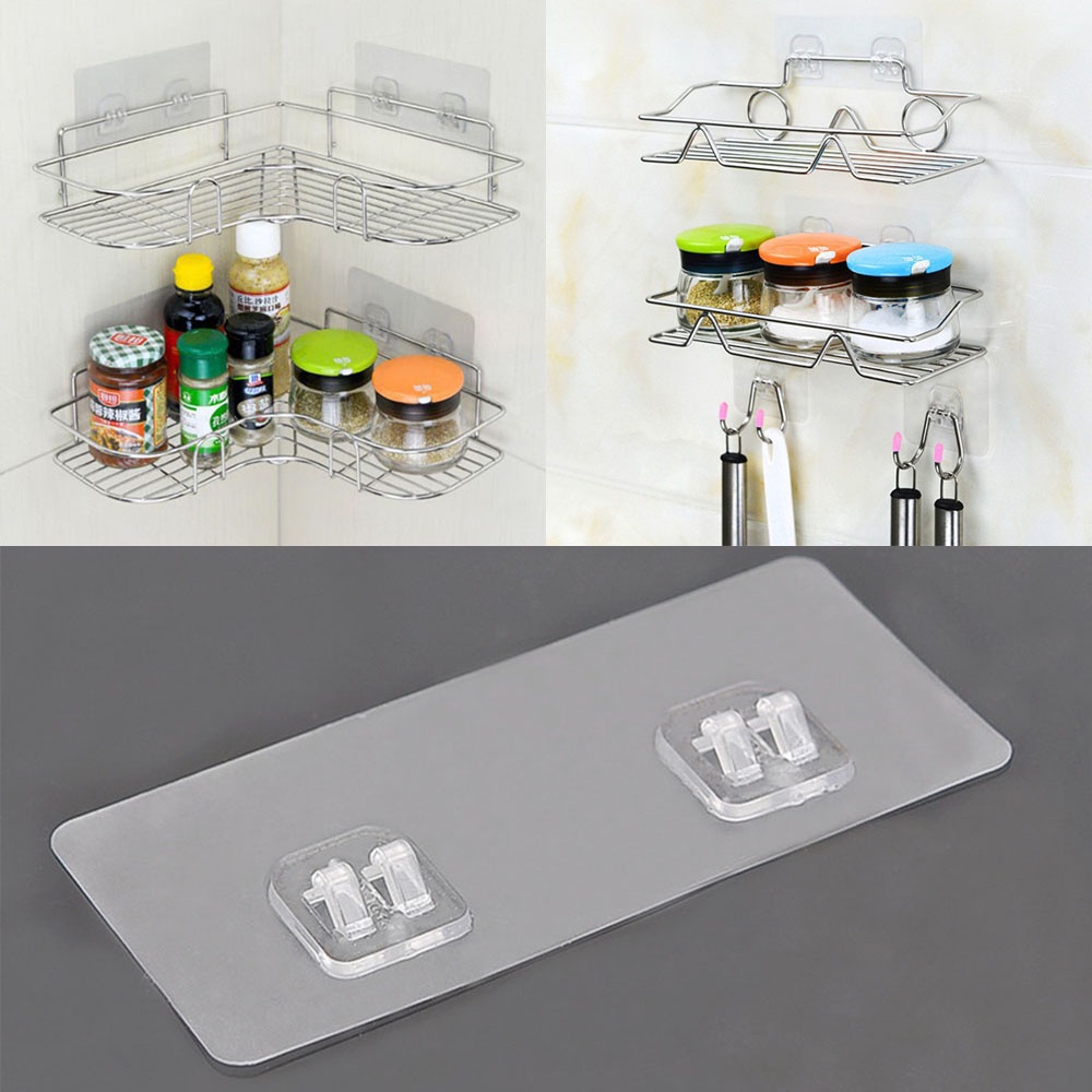 Set 2 Móc Treo Đồ Dán Tường Trong Suốt Không Để Lại Dấu Vết
