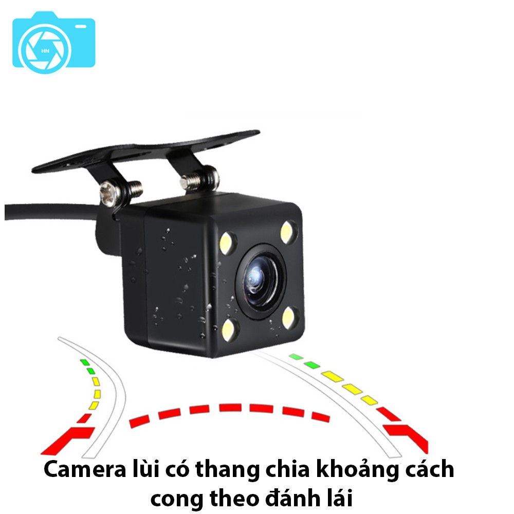 Camera lùi cho ô tô, dùng với màn hình DVD, TFT, LCD, Android. Thang chia khoảng cách cong theo thước lái