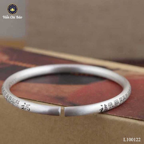 Vòng tay bạc Bách niên vạn phúc khắc kinh chất liệu bạc Thái 925 thời trang phụ kiện trang sức nữ Viễn Chí bảo L100122