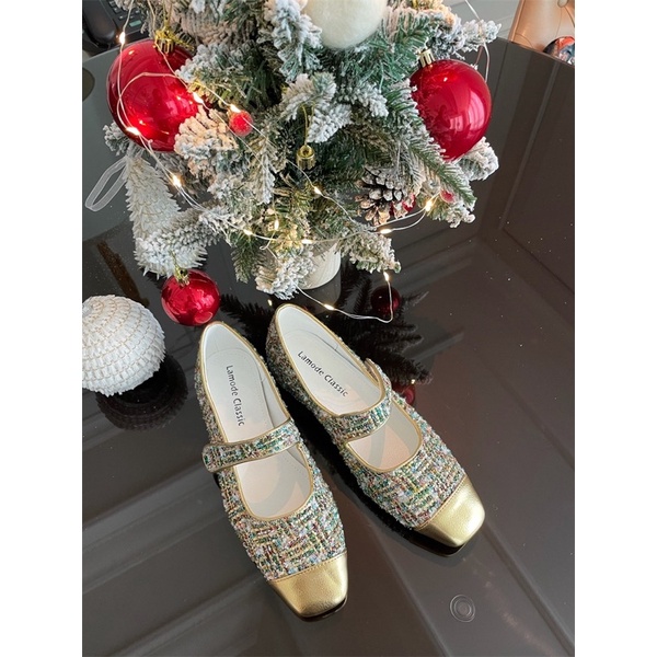 Giày búp bê dạ tweed bọc mũi gót 3cm-ORD