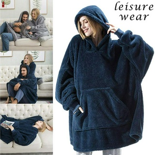 #may mặc# Oversized Hooded Blanket Sweatshirt Double-sided Fleece Wearable Blanket Couple Men Women Home Leisure Wear