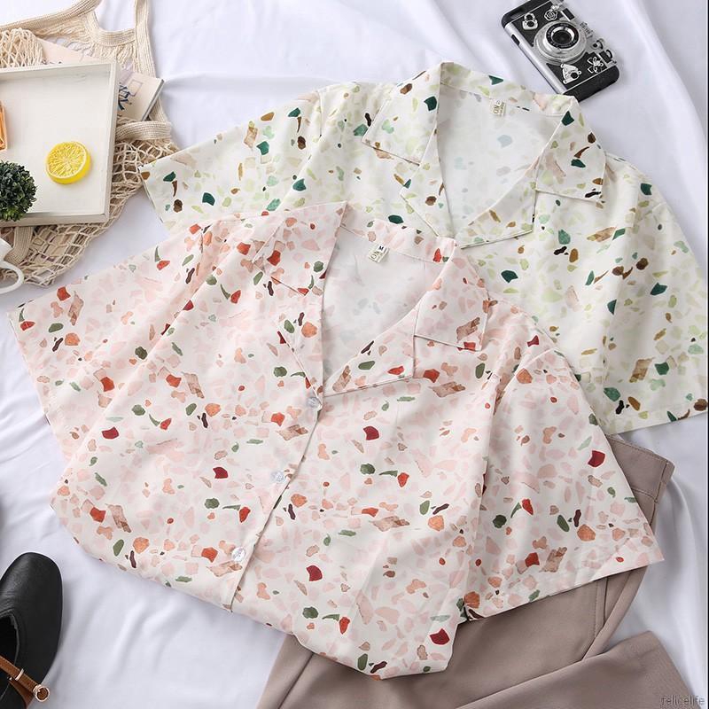 [Mã FASHIONGREEN94 giảm tới 30K đơn 99K] Áo kiểu tay ngắn chất Chiffon hoạ tiết in phong cách retro