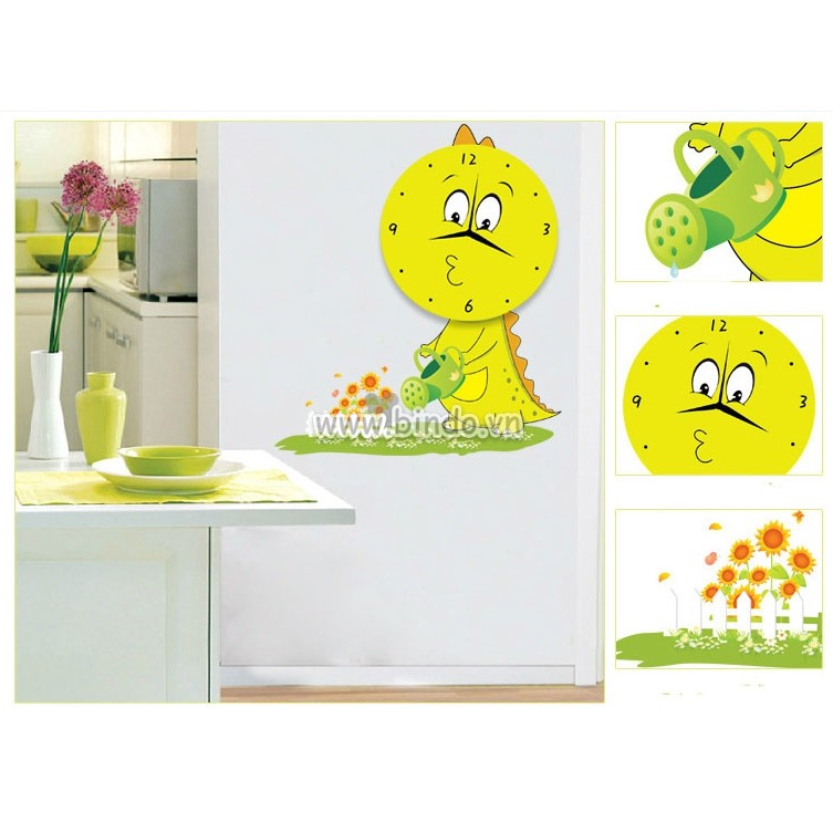 Decal Trang Trí Tường Kèm Đồng Hồ Dán Tường KHỦNG LONG VÀNG ( Cao Cấp )