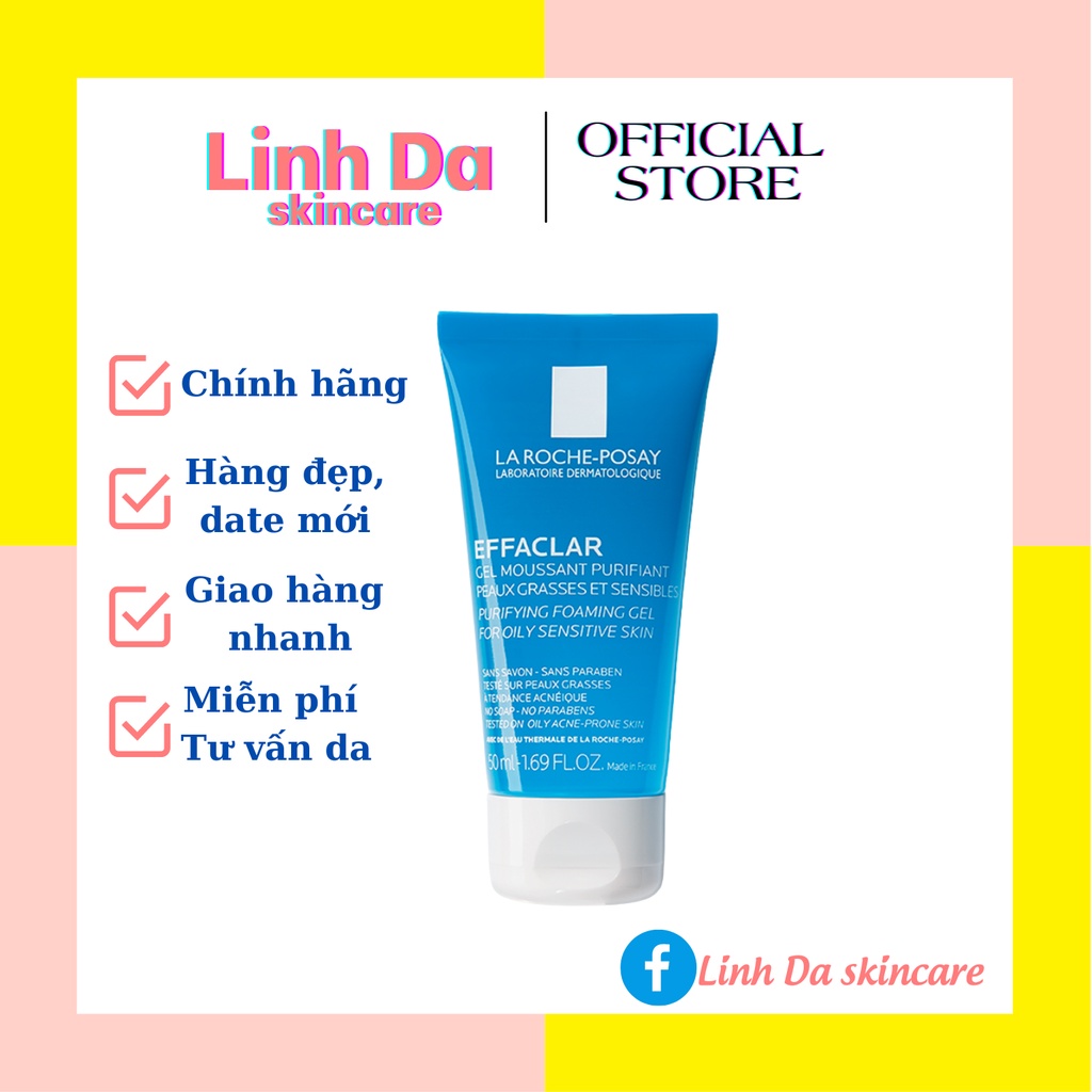 La Roche Posay Gel 50ml Rửa Mặt Tạo Bọt Làm Sạch Cho Da Dầu Nhạy Cảm Effaclar Purifying Foaming Gel