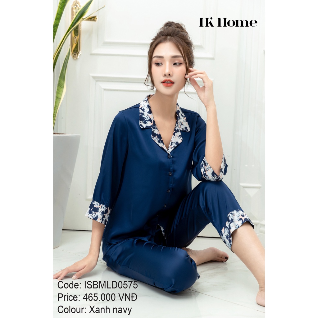 Bộ mặc nhà áo tay lỡ quần dài lụa IK 0575 Giá 465.000đ
