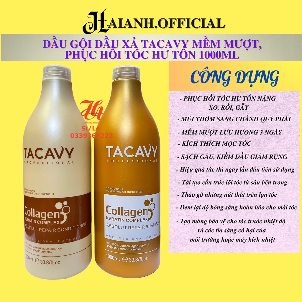 [ TACAVY ] Dầu Gội Xả TACAVY 1000ML | Phục Hồi Tóc Hư Tổn, Khô Xơ, Gãy Rụng | Hàng Chính Hãng