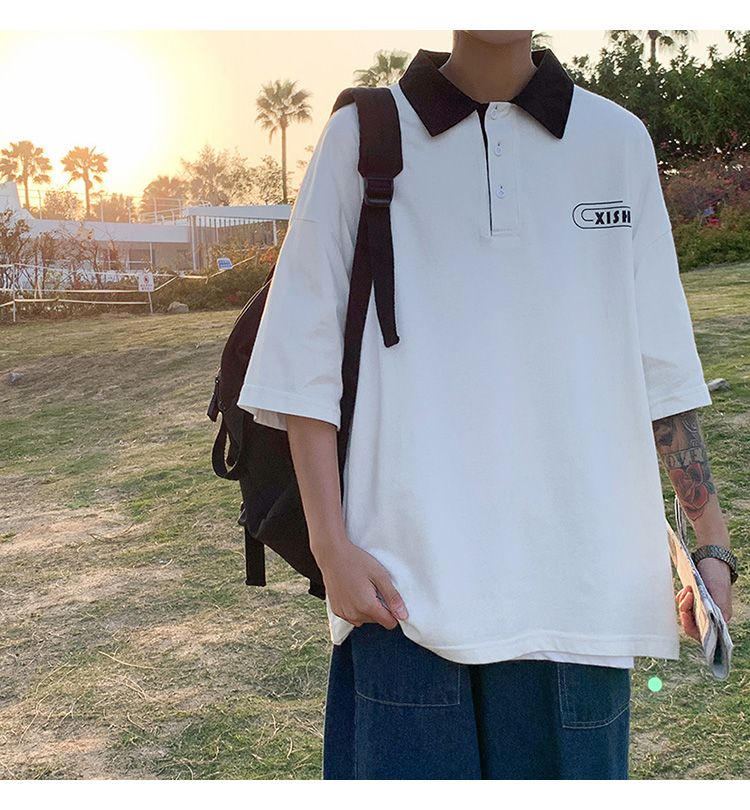 Áo thun Polo tay ngắn dáng rộng màu sắc đơn giản phong cách Hàn Quốc thời trang mùa hè cho nam | BigBuy360 - bigbuy360.vn