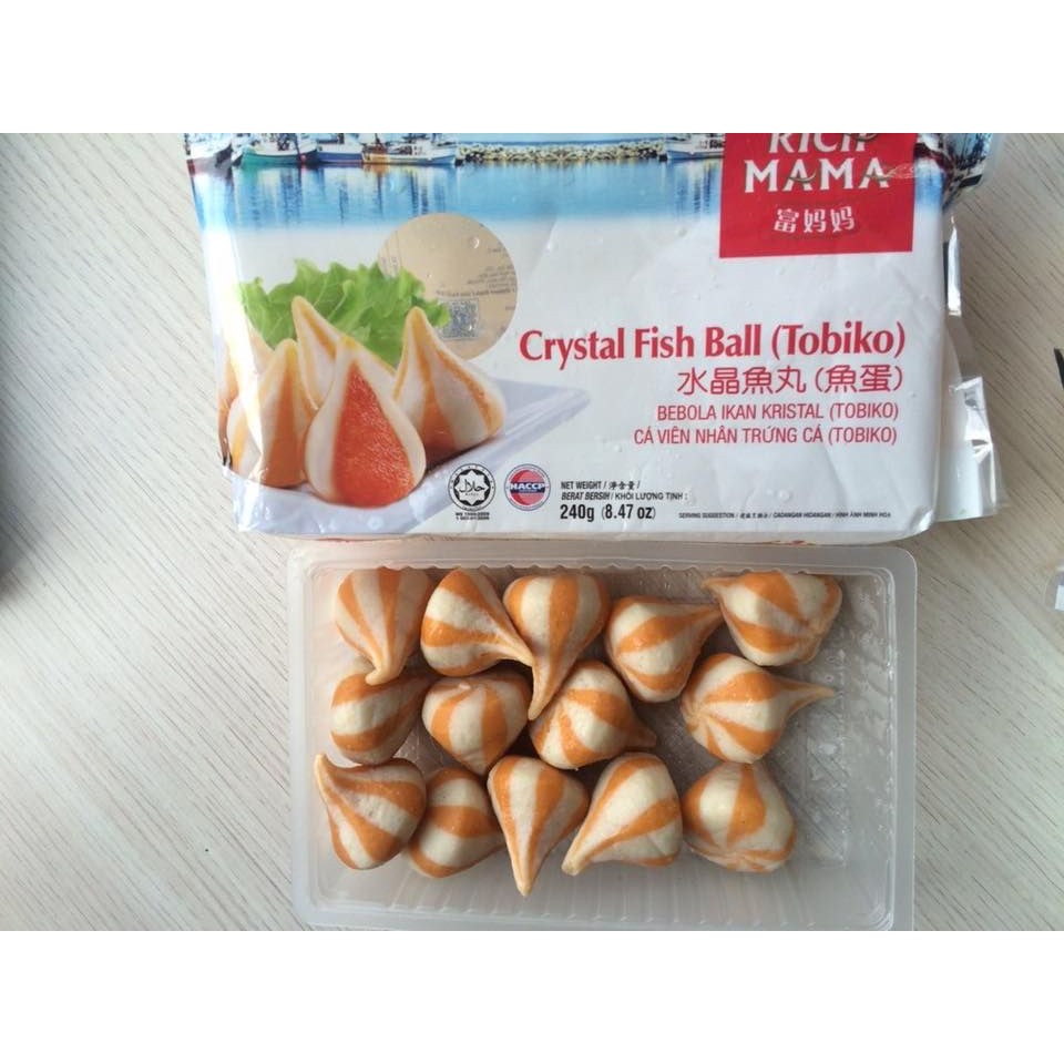 [Gói 240g] CÁ VIÊN NHÂN TRỨNG CÁ TOBIKO [Malaysia] RICH MAMA Crystal Fish Ball (halal) (nw0)