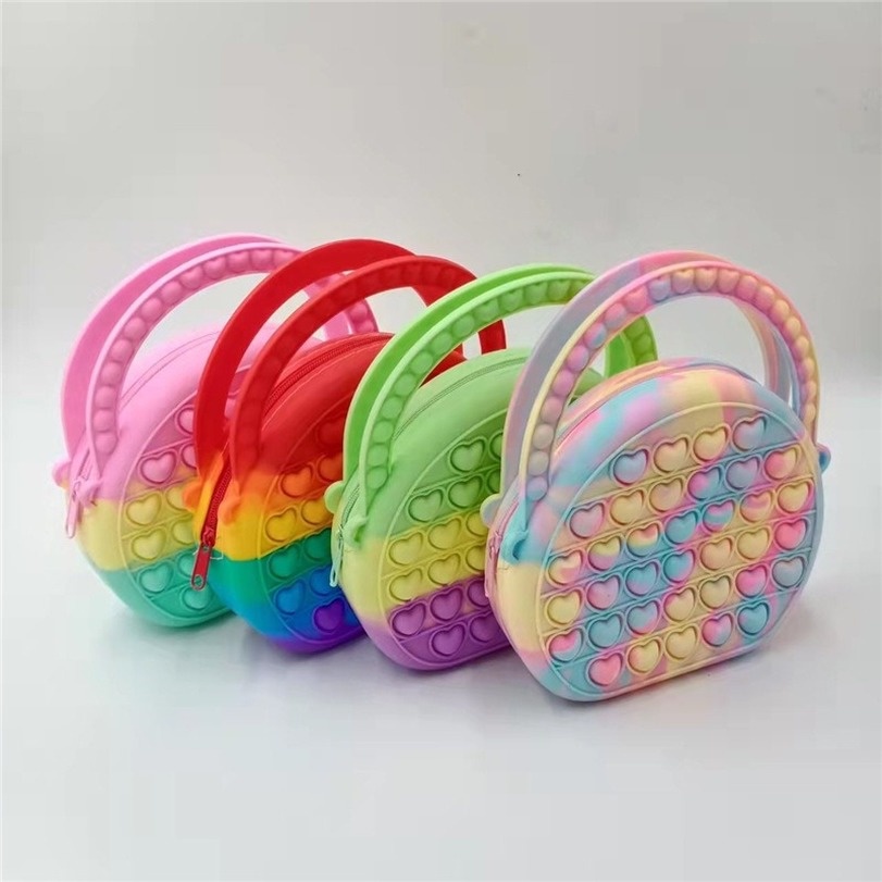 Pop It Fidget túi xách tay, Túi đeo vai, Ví tiền xu dành cho trẻ em Push Bubble Túi đồ chơi