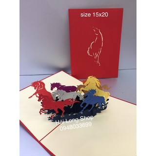 Bát mã 2 - horse - thiệp 3d