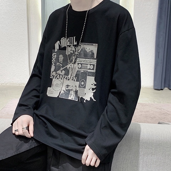 Áo sweater tay dài cổ tròn dáng rộng phong cách Hàn Quốc thời trang năng động cho nam