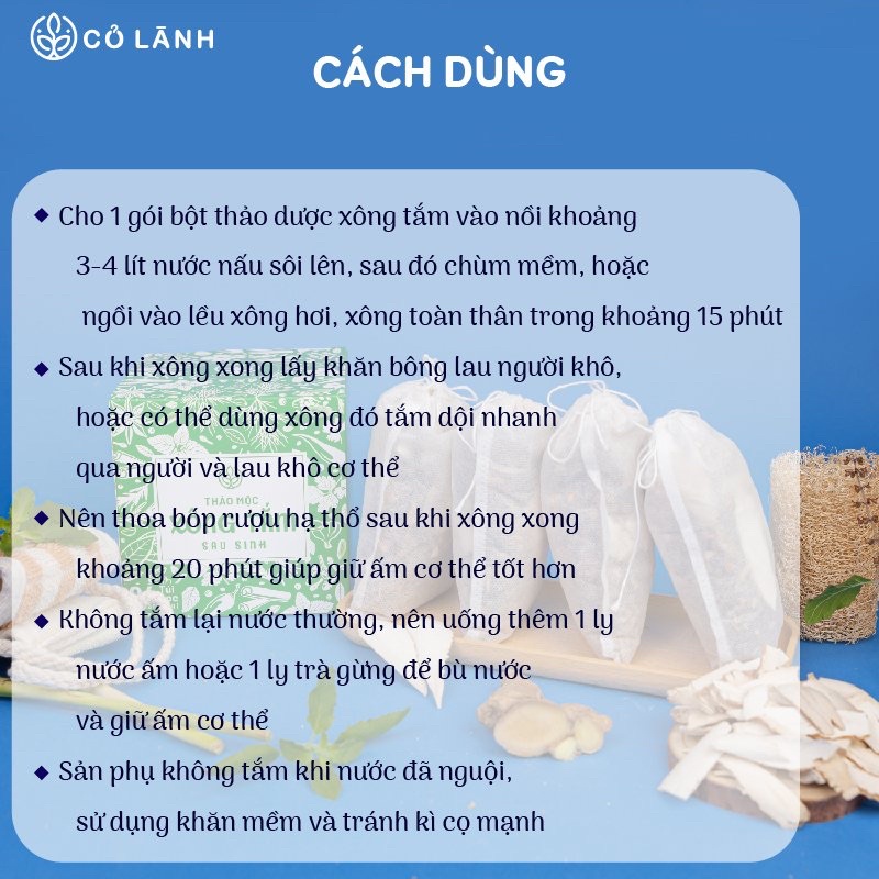 Thảo mộc xông tắm sau sinh Cỏ Lành - 4 Túi lọc