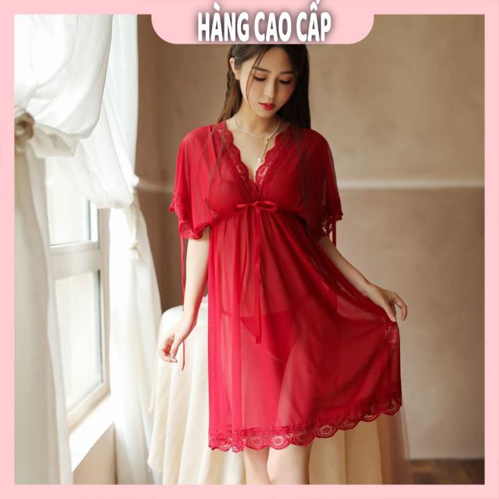 Váy ngủ ren sexy bẹt vai mặc hai kiểu đồ ngủ big size voan thun với màu hồng dễ thương | BigBuy360 - bigbuy360.vn