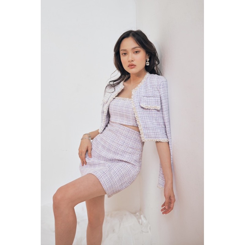 Áo khoác lửng vải tweed màu tím lilac Rachel - DEVONS STUDIO
