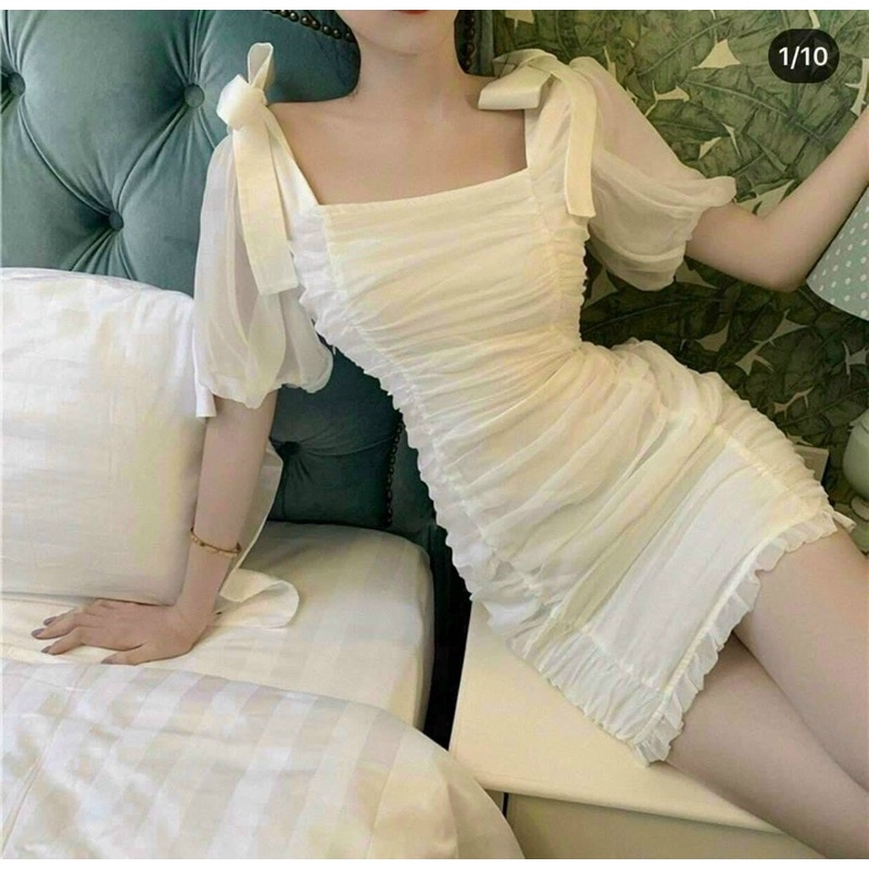 Đầm trắng nhún siêu sang BG