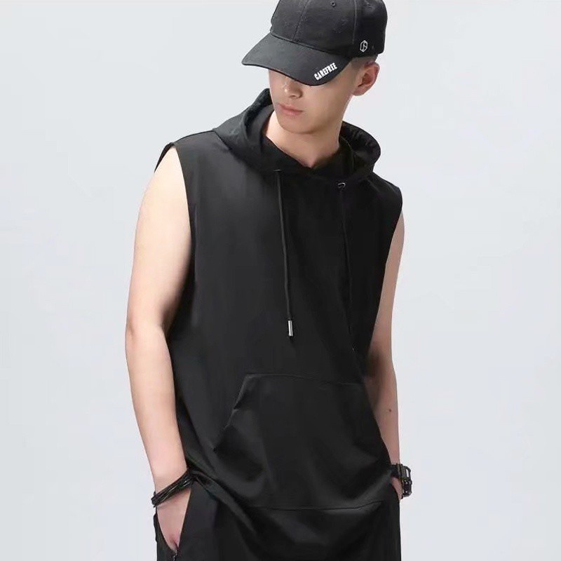 Áo thun thể thao sát nách có mũ trùm đầu vải nhanh khô năng động cá tính dành cho nam