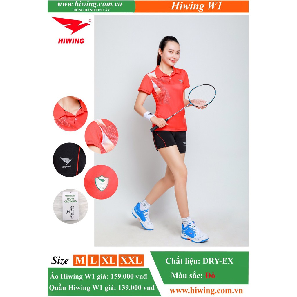 Áo bóng chuyền- cầu lông nam ,nữ chất vải thun mè cao cấp HIWING W1