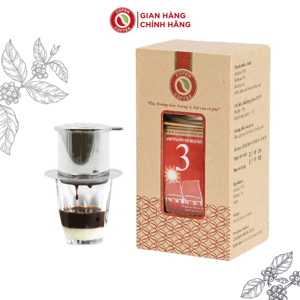 Hộp quà tặng Cà Phê Vietnamese Blend 3 Copen Coffee 250g tặng phin inox cao cấp_ đắng vừa, chua thanh, hậu vị sâu