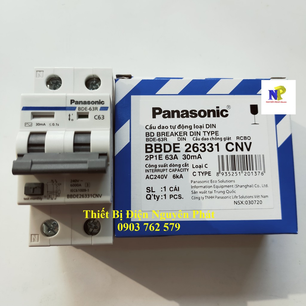 [PANASONIC] Cầu Dao Chống Giật RCBO Bảo Vệ Quá Tải, Ngắt Mạch, Chống Rò