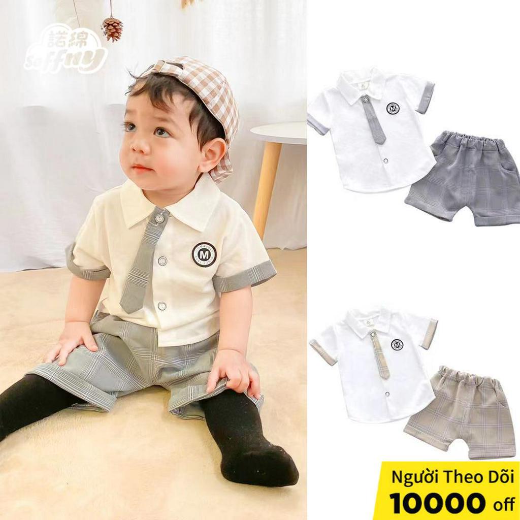 Set Áo Sơ Mi + Quần Short Phong Cách Nhật Hàn Thời Trang Cho Bé Trai