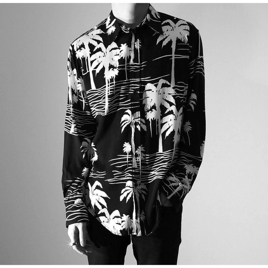 áo sơ mi nam nữ họa tiết cây dừa, cao cấp,from rộng, chất lụa loại 1