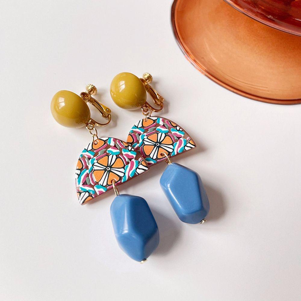 Bông Tai Đính Đá Lấp Lánh Phong Cách Retro Cho Nữ|Khuyên Tai Lủng Lẳng Không Xỏ Lỗ Bằng Nhựa Resin Cho