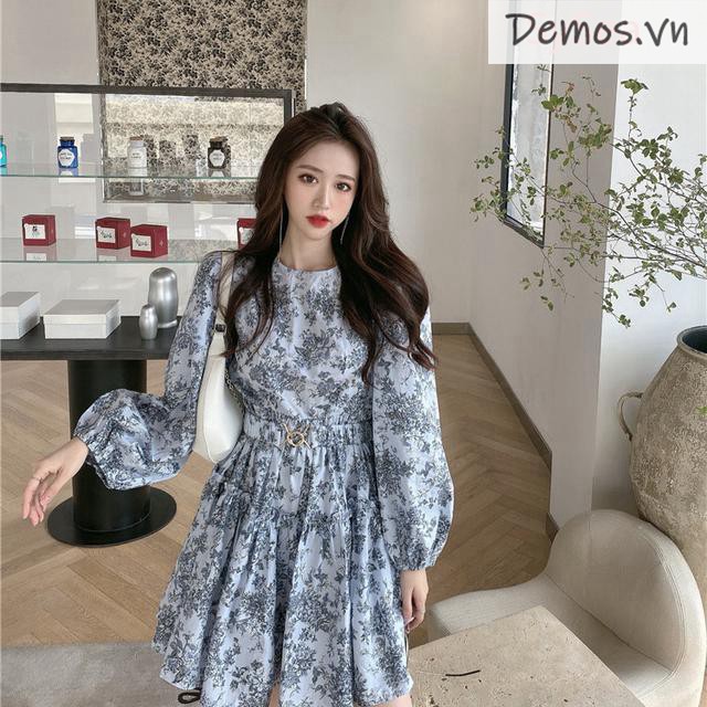 Đầm Tay Dài Cổ Tròn Họa Tiết Hoa Phong Cách Retro Cho Nữ | BigBuy360 - bigbuy360.vn