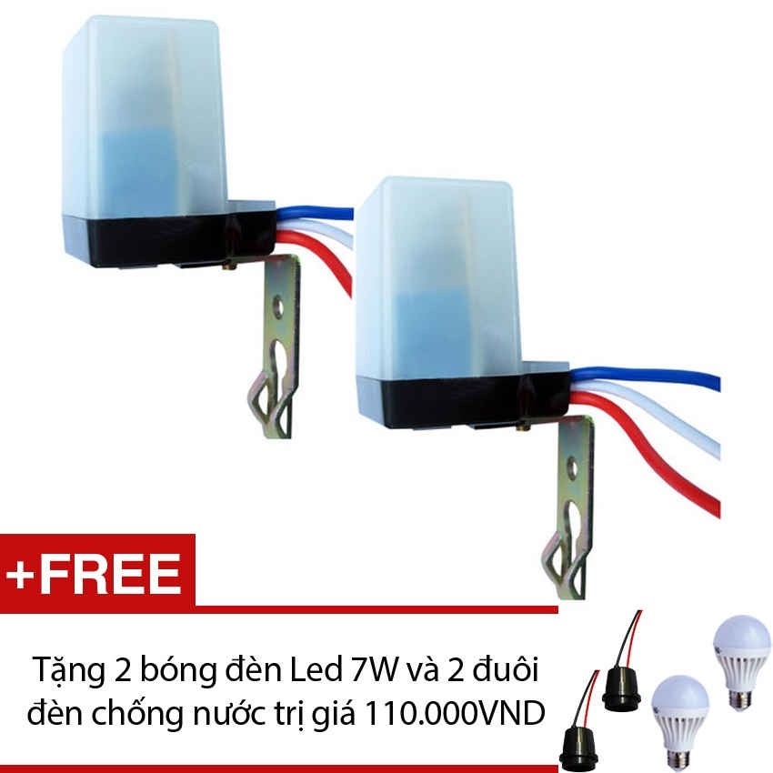 Bộ 2 Công tắc cảm biến ánh sáng LS6B + Tặng 2 bóng đèn Led 7W và 2 đuôi đèn chống nước