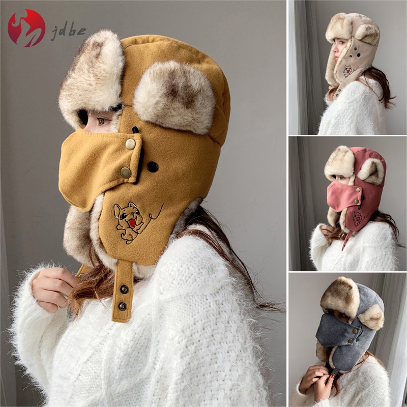 Mũ lông Ushanka chắn gió kiểu dáng hiện đại có che tai bịt mặt cho nữ