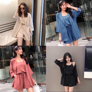 Set vest 3 món : áo khoác vest + áo dây + quần sooc hàng quảng châu