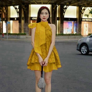 Set cổ yếm cột nơ kèm quần ống rộng sang chảnh cực xinh
