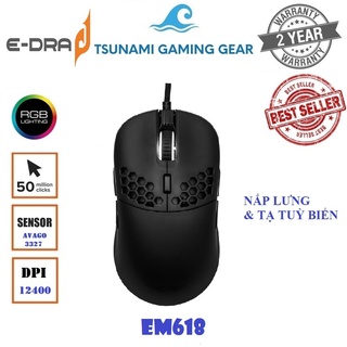 Chuột gaming E-Dra EM618 RGB, Avago 3327, DPI 12400, thay nắp lưng và tạ tùy biến - Hàng chính hãng