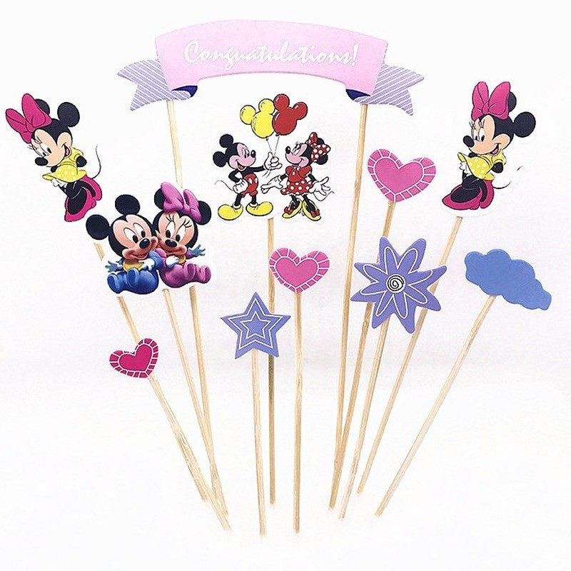1 Set Phụ Kiện Trang Trí Bánh Sinh Nhật Hình Chuột Minnie Dễ Thương