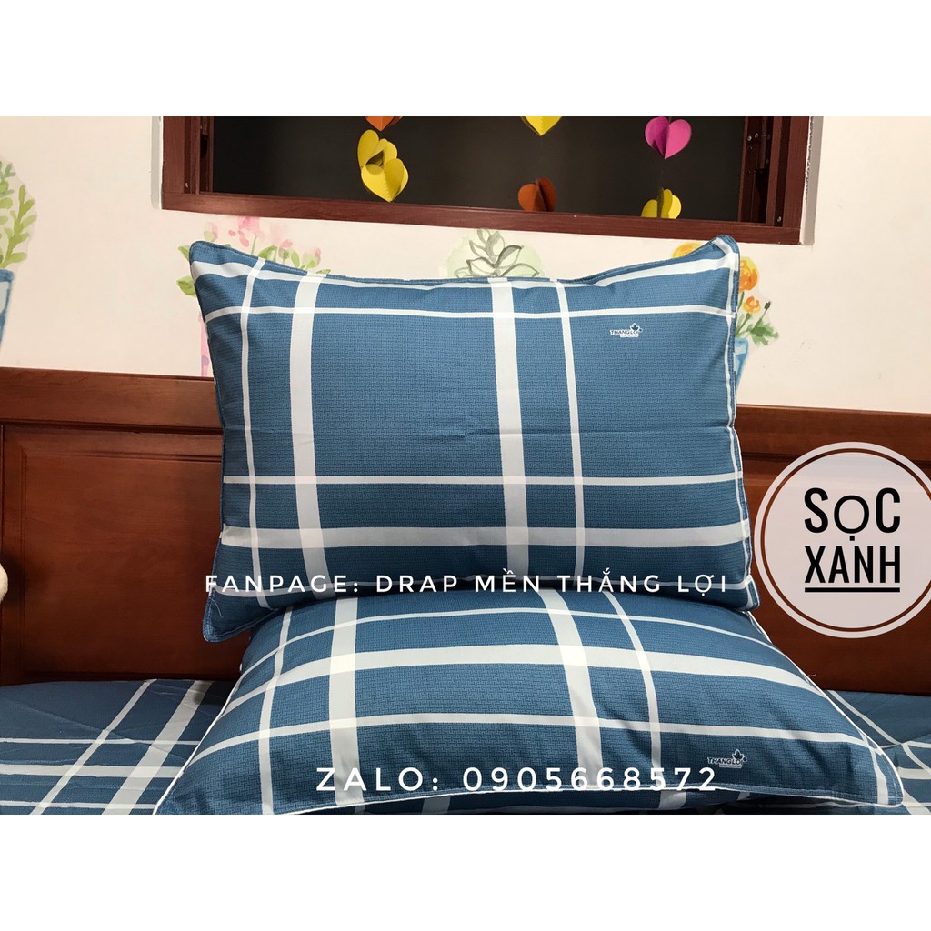 Bộ ga gối coton thắng lợi chuẩn logo sọc caro sang trọng