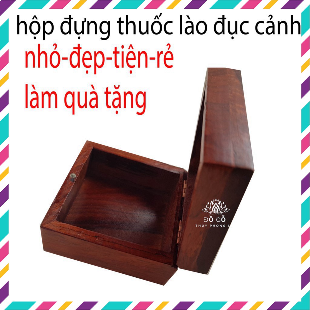 Hộp đựng thuốc lào bằng gỗ Hộp đựng thuốc lào gỗ-đục hoa văn