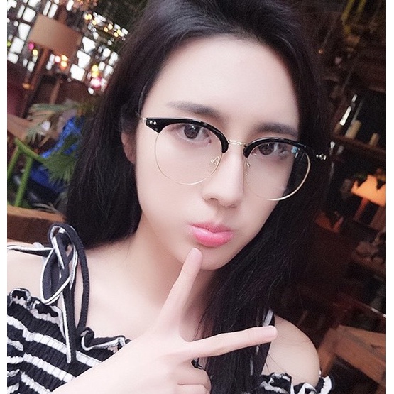 Mắt Kính Gọng Cận Form Tròn Nửa Gọng Kim Loại Đính 2 Chấm 603 Phong Cách Ulzzang - Hazo